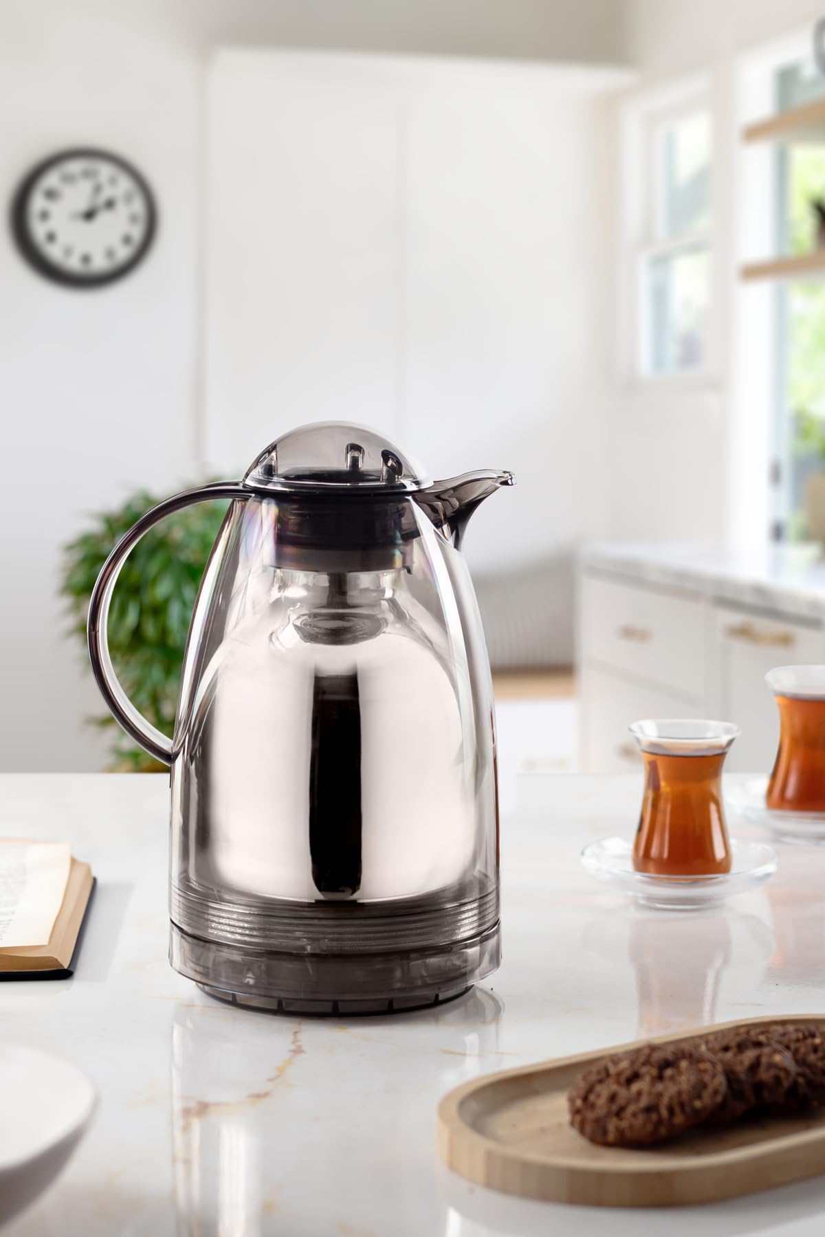 ews 1.5 LT Isı Yalıtımlı Çay Ve Soğuk Su Termosu Füme (12 Saat Sıcak Tutar& İçi Camdır)