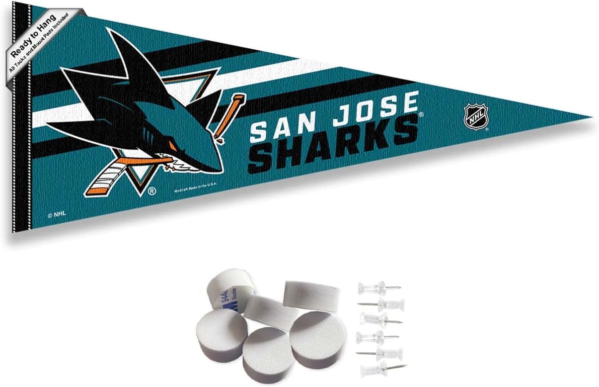 San Jose Sharks Pennant Flag and Wall Tack Pads Mounts