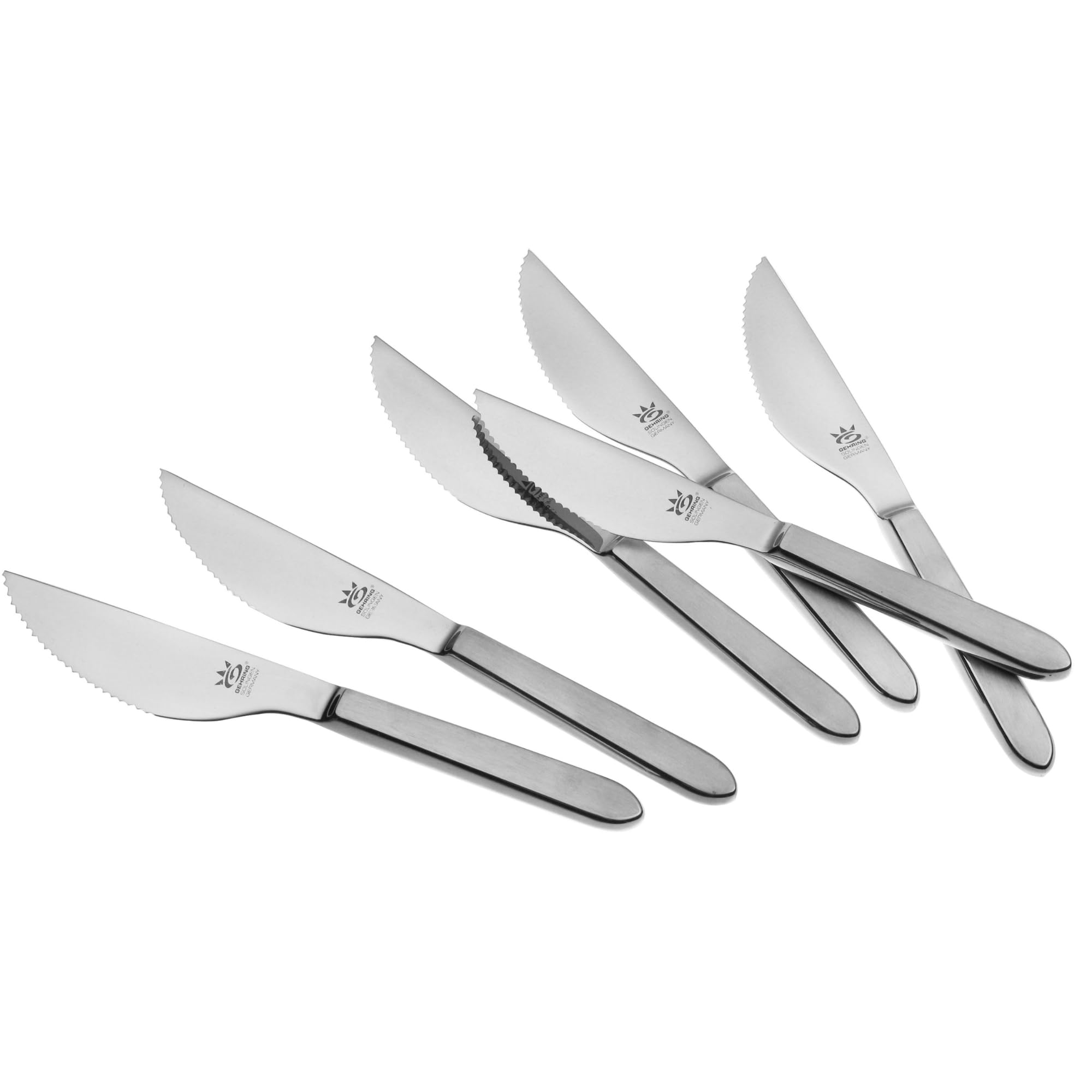 GEHRING Solingen Satino Pizza Messer 6 Stück I 11 cm Klingenlänge I grober Wellenschliff I Pizzamesser Edelstahl 6-teilig I Made in Germany I spülmaschinengeeignet