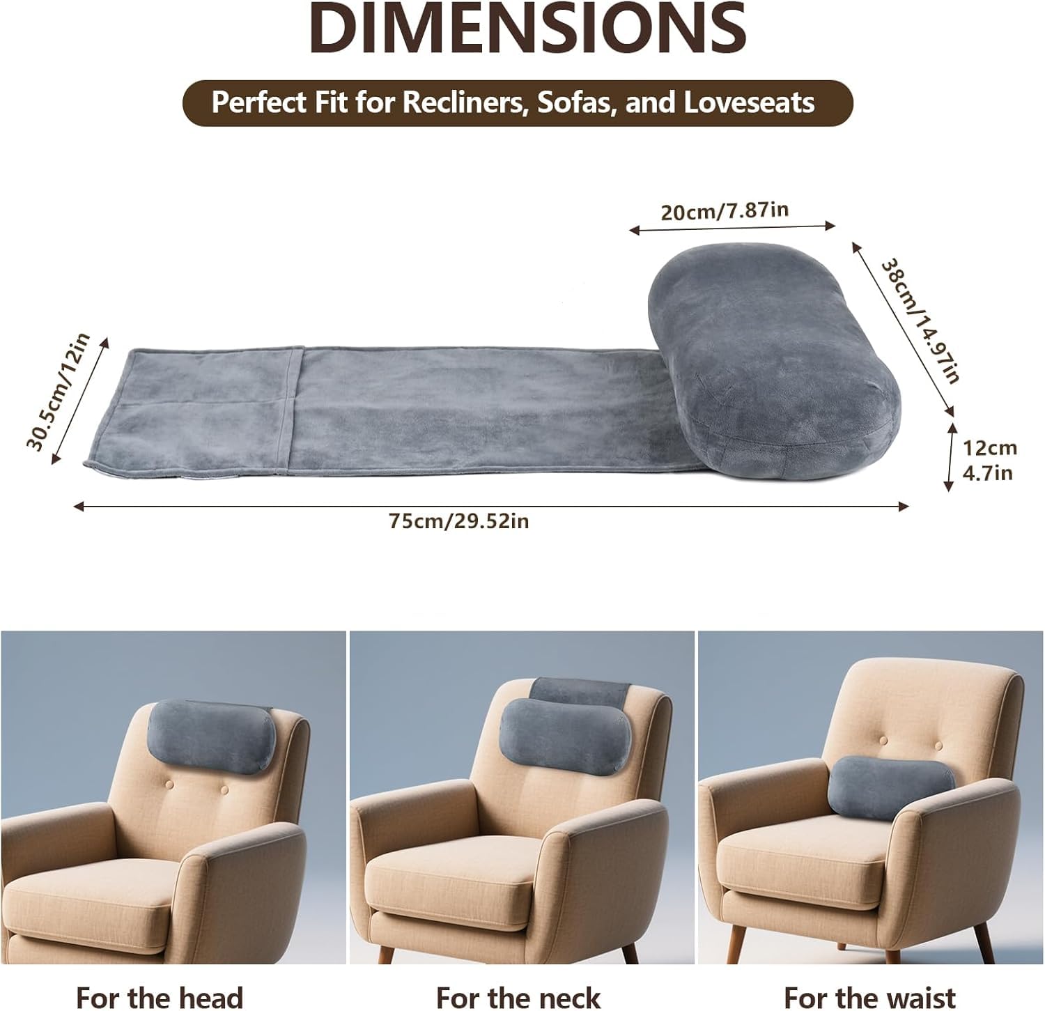Cuscino ergonomico per sedia a sdraio, cuscino in memory foam antiscivolo, supporto per chi dorme sul fianco, cuscino da bagno per collo e testa con tasca, viaggio per dolori al collo e alle