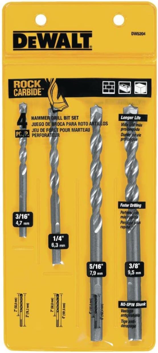 DEWALT Masonry Drill Bit Set, Percussion, 4Piece (DW5204) Amazon.ca Tools & Home Improvement