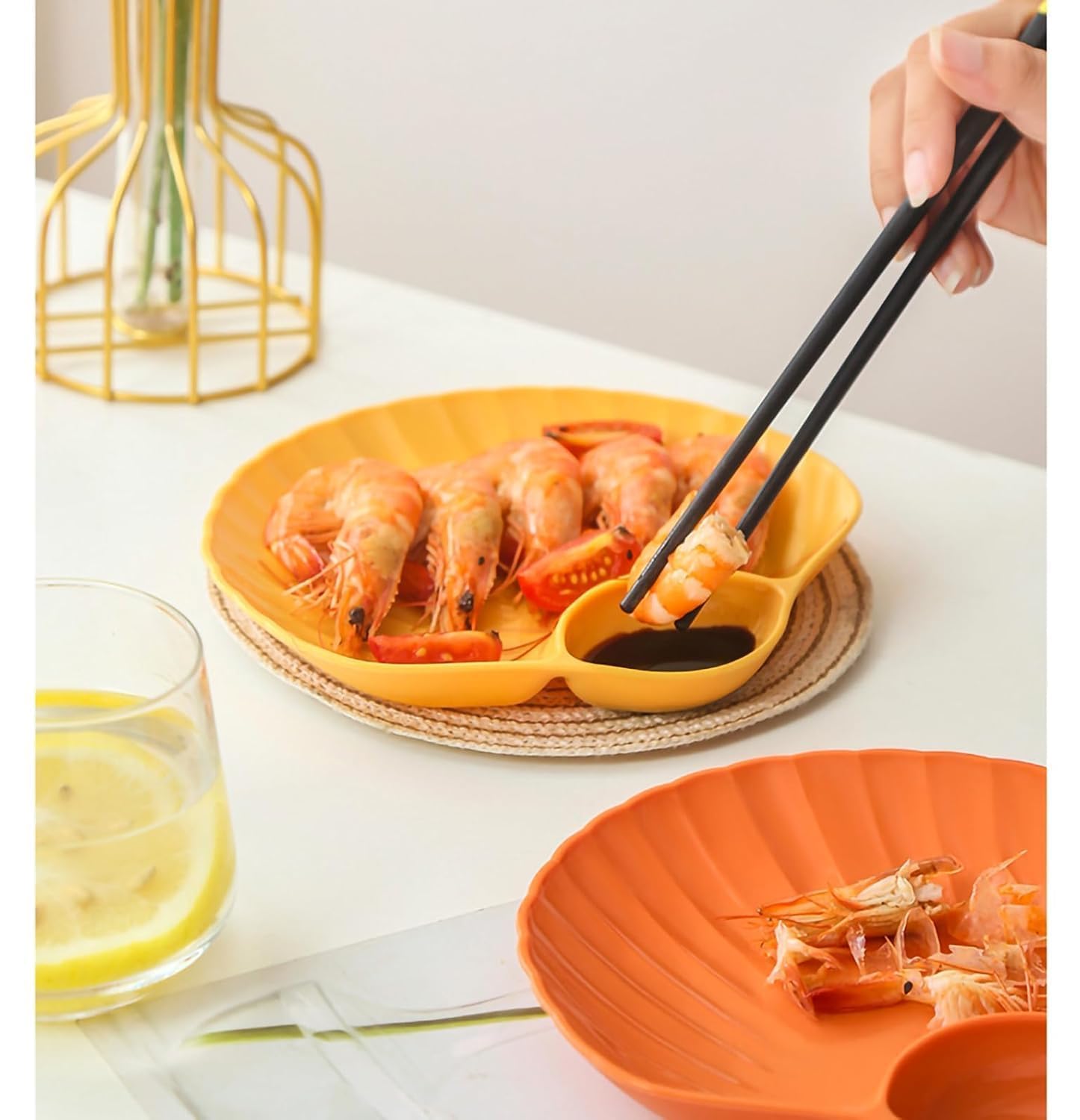 JASHPVI Wheat Straw Shell Microwave-Safe Sauce & Dipping Plates – Unbreakable Dessert Tableware Set, Picnic-Friendly Chip & Dip Serving Platters (4, Random) 3