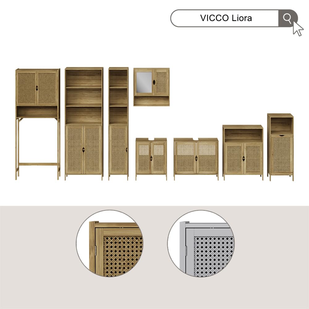 Vicco Waschbeckenunterschrank Liora, Bambus, 48 x 60 cm, zur Aufbewahrung von Badutensilien und Handtüchern