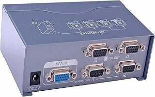 DTECH Powered 4-Port VGA Splitter Box 1 in 4 Out Video Distribution Duplicator High Resolution 1080p 250 MHz for 1 PC to Multiple Monitors