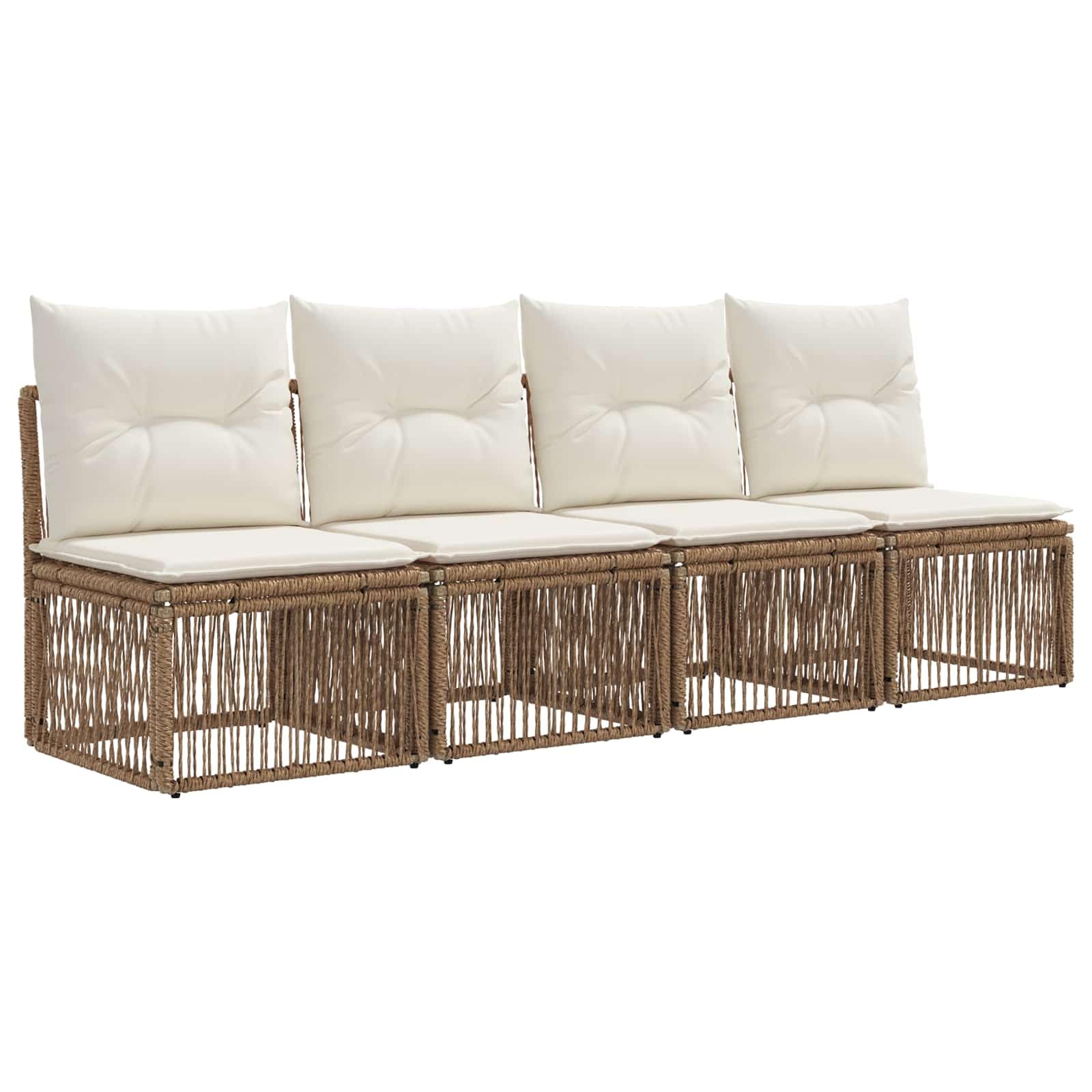 Set di 7 divani da giardino in polyrattan con tavolo, beige | Salotto modulare in polyrattan per terrazza e giardino, con cuscini e robusto telaio in acciaio