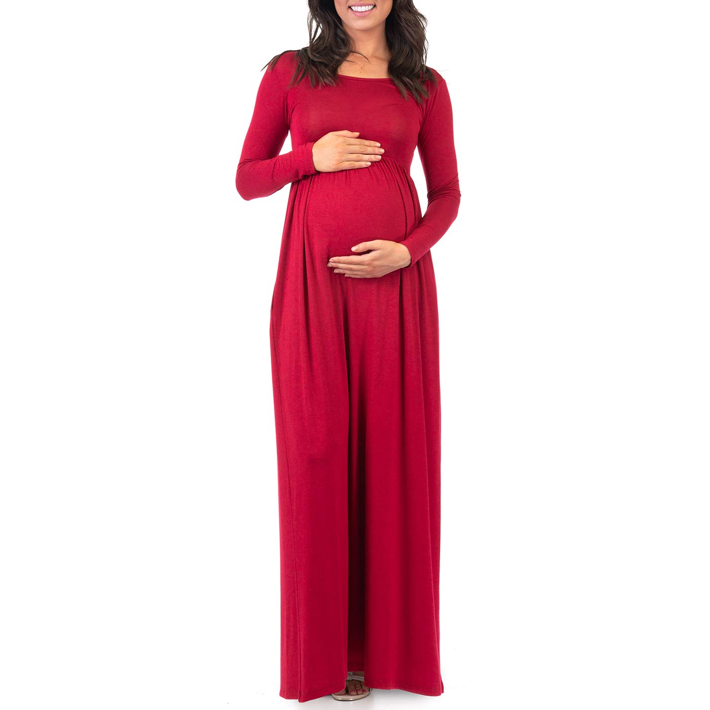 Mother Bee MaternityLong Sleeve Solid or Color Block Ruched Waist Dress with Pockets