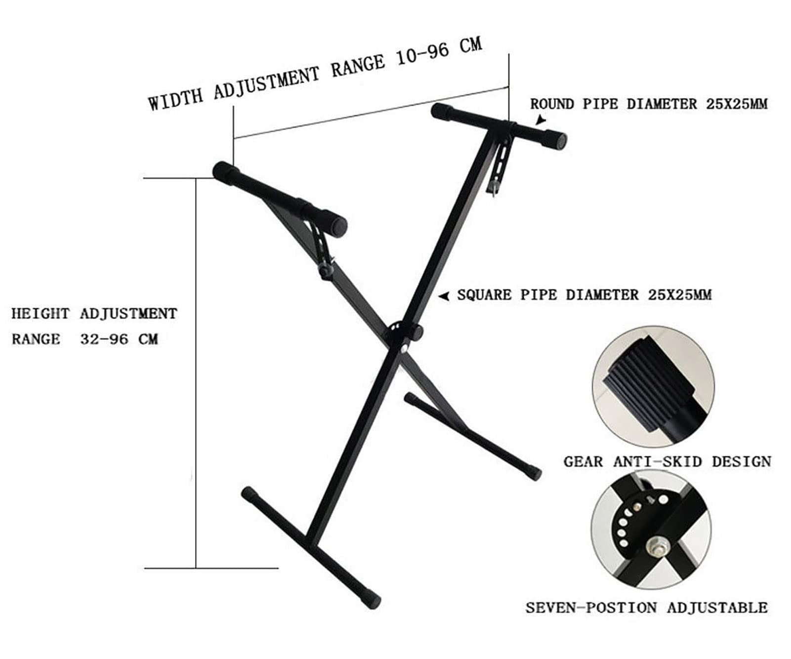 Supporto Per Tastiera A X Robusto, Regolabile Da 30 A 97 Cm, Per Pianoforti Elettronici 54-88 Tasti, Con Cinghie Di Sicurezza E Struttura Double-X, Carico Max 90 Kg