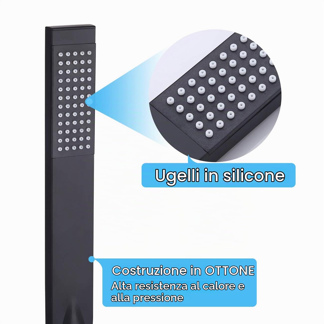 KES Doccetta per Doccia Soffione Doccia Quadrato, Doccino per Doccia con Tubo Doccia e Supporto Soffione Doccia Nero, LP135-BK