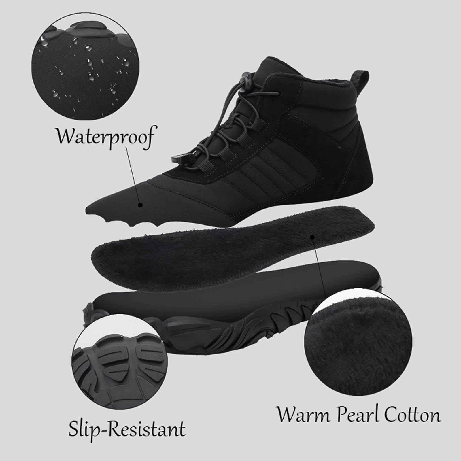 Barfußschuhe Winter,Herren Damen Wasserdicht Barfussschuhe Barefoot Shoes Unisex Wasserdicht Traillaufschuhe Outdoor rutschfeste Winterstiefel