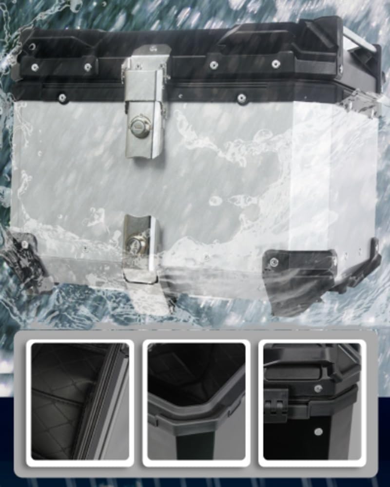 Coffre De Moto Casque Valise Topcase, Aluminium Topcase Top Box pour Casque 36L 45L 55L 65L 80L 100L avec Serrure De Sécurité(Silver,45L)
