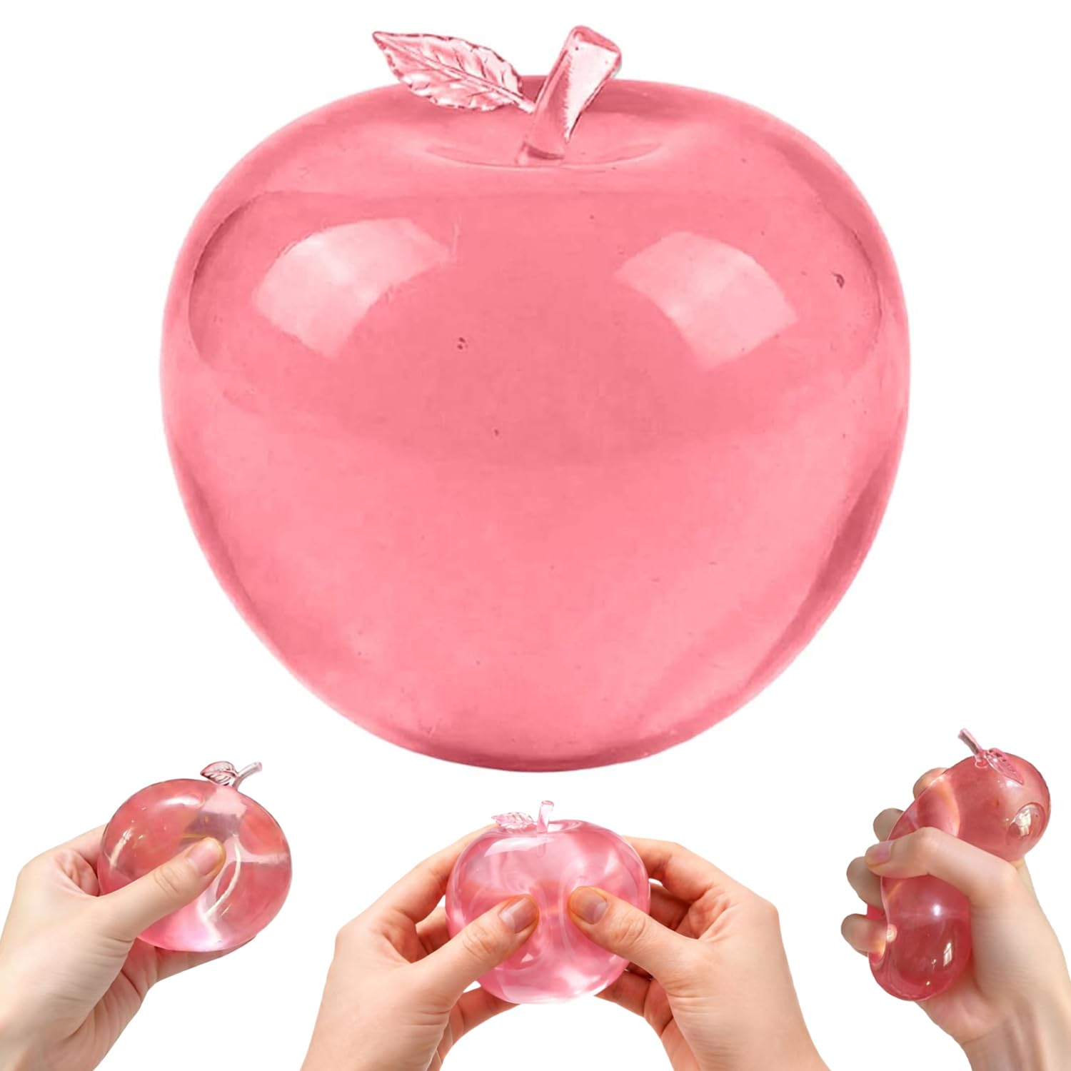 Apple Squishy Stress Ball, Cute Pink Apple Squeeze Toy, Moldable Fidget Sensory Soft TPR Stress Relief Toy, Calming Anxietys Sensory Toy for Birthday Party Favors, Easter Gifts, Stocking Fillers