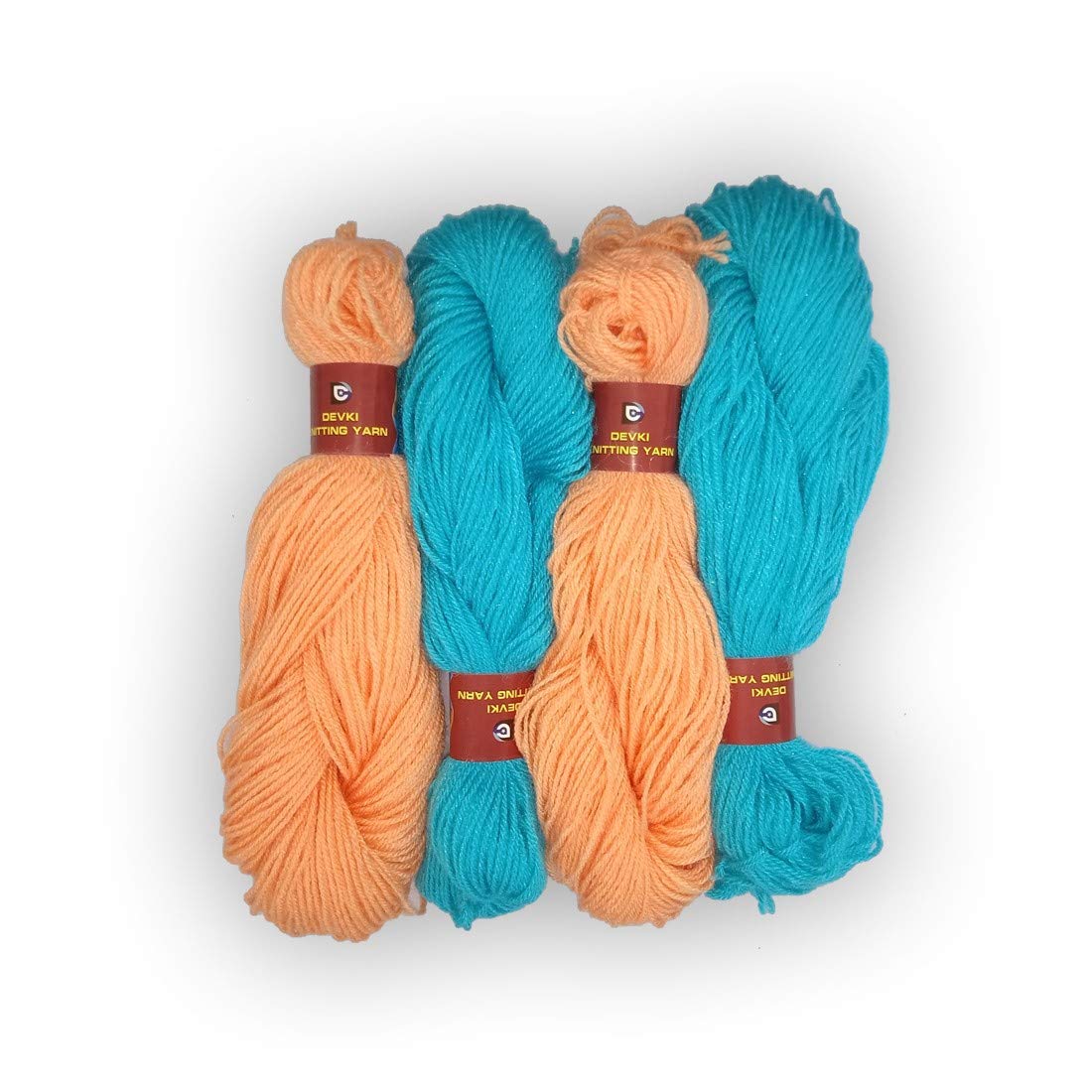 DEVKIDEVKI Knitting Yarn . . 200 Gm Hand Knitting Wool / Art Craft Soft Fingering Crochet Hook Yarn, Acrylic and polymide Mix Knitting Yarn Thread. (Blue Bay & Papaya Wipe Color)