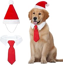 MELLIEX 2 Pieces Christmas Costume for Pets, Christmas Costumes Santa Hat and Bow Tie Adjustable for Dog Cat(medium)