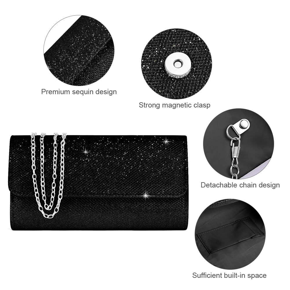 OSDUE Pochette Donna, Argento Cerimonia Borsa Catena Rimovibile per Tracolla, Borse a Spalla per Ballo di Fine Anno, Festa - Argento