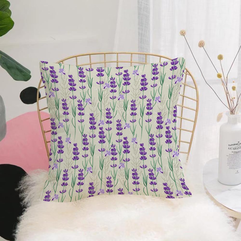 HYOSXW Cushion Cover,Throw Pillow Case Home Decorative for Living Room Bedroom Sofa Chair 16X16 Inch,Lavender, botanical pattern with aromatherapy fresh herbs theme,Pillowcase 40X40cm