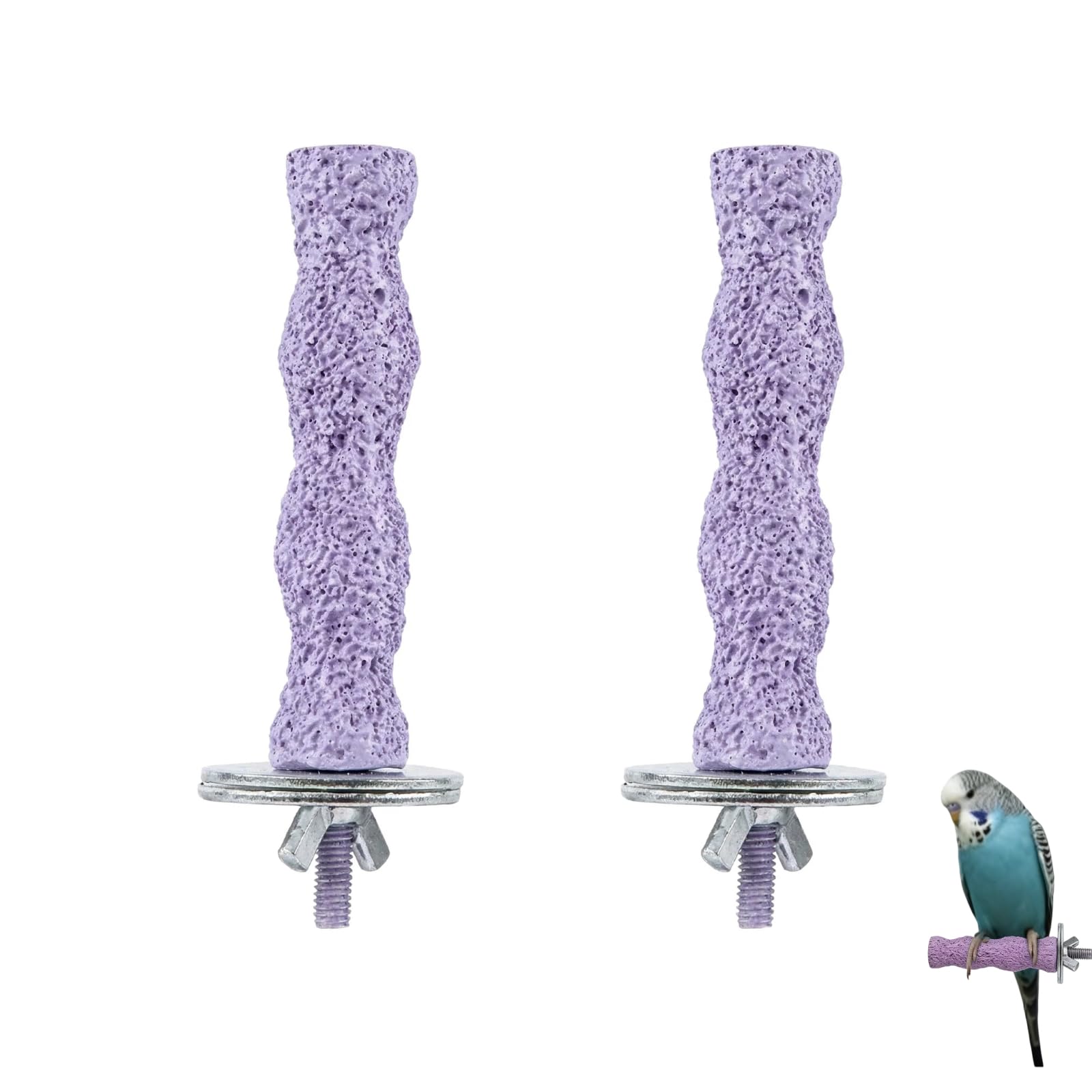 2Pcs Bird Beak Grinding Stone Parrot Perch Resin Budgie Bird Perches for Cage Anti-Slip Parrot Stand Nail Trimming Chew Toy Claw Sticks for Parakeet Cockatiel Bird ParrotChinchilla Cage(Purple)