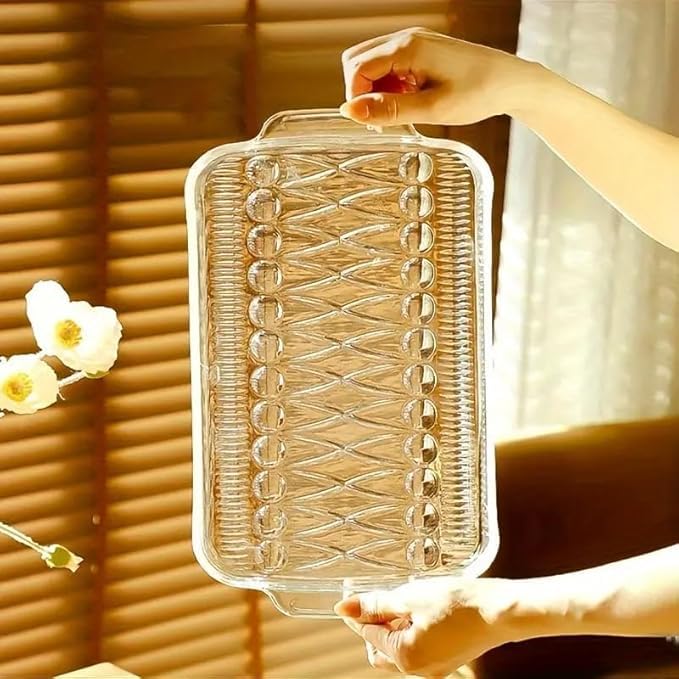 Image of PrimeWorld Bead Rim Decorative 15 inch Plate-2 Pcs Crystal Clear Glass Plate | Large Serving Plate for Dry Fruits, Sweets, Chocolates, Snacks, Dining, Catering, Parties & Wedding Dinner Tableware
