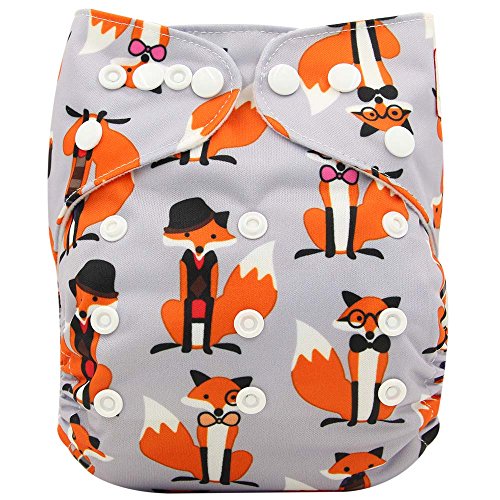 Ohbabyka Pañales unisex de tela estilo bolsillo para bebés con 1 tela interna de gamuza suave OB102-Fox Talla:talla única