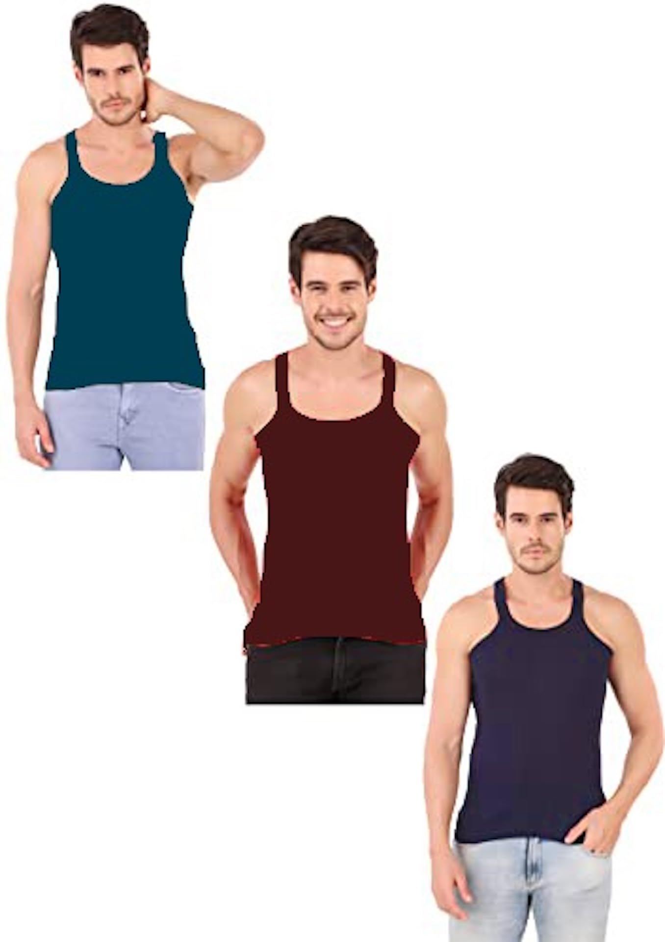Men's Cotton Gym Vest/Tank Top/Sporty (Multicolour) Pack of 3-image-29