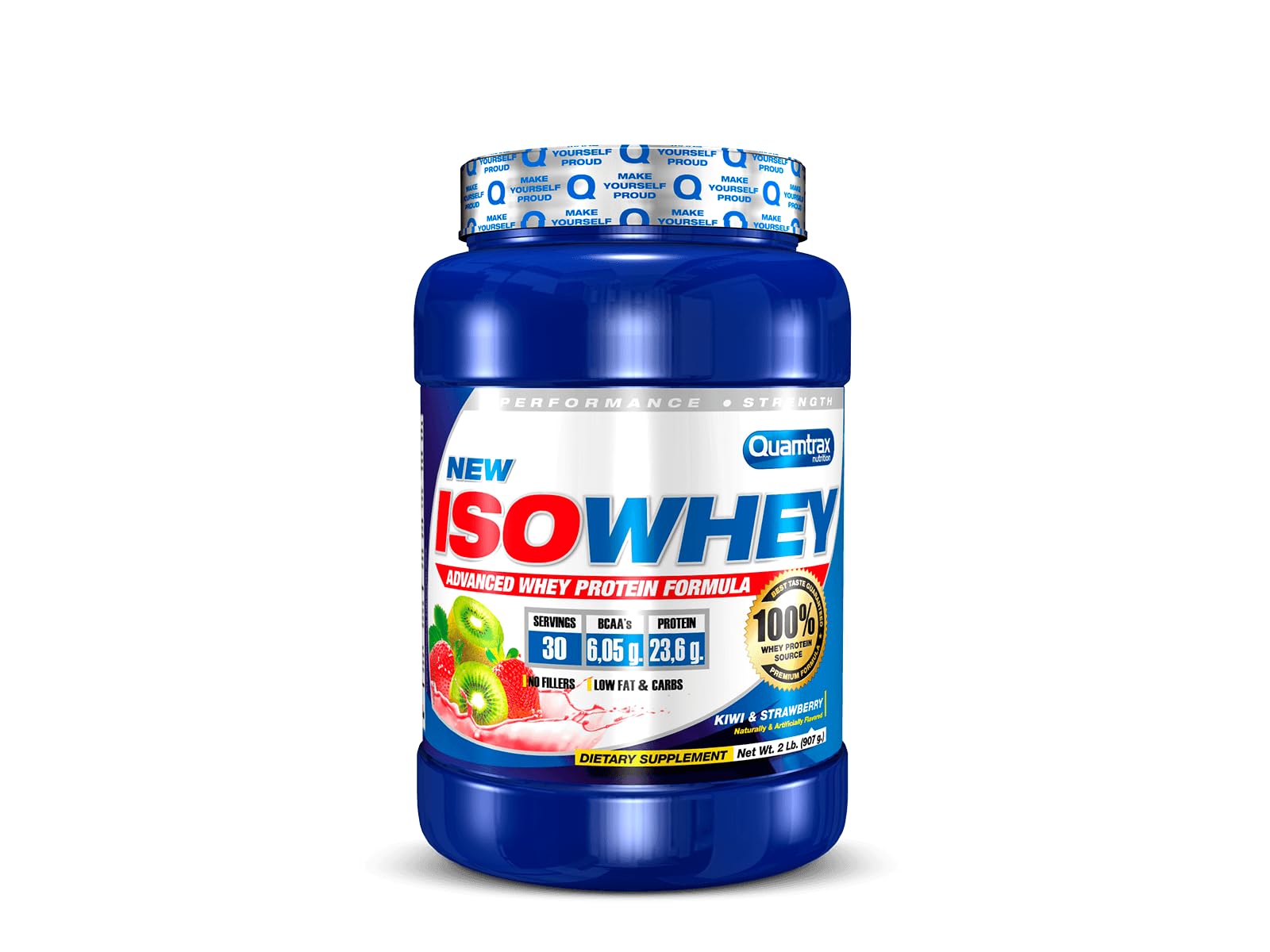 Quamtrax Nutrition - Iso Whey - 2 lb - Fresa y Kiwi - Proteína de suero de alto contenido proteico, rápida absorción y bajo en grasas