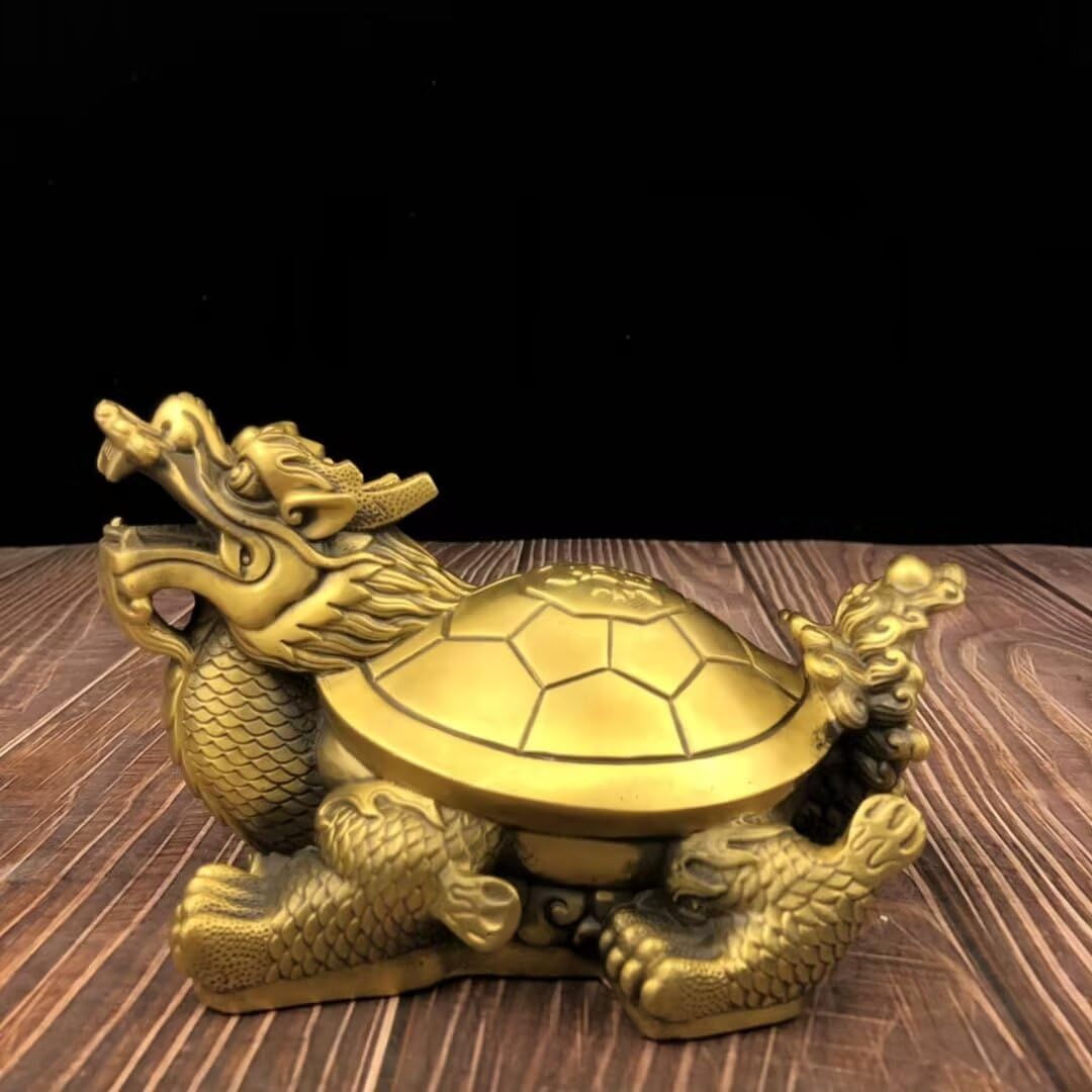 Dytartzx Chinese Feng Shui Brass Dragon Turtle Statue Good Luck Fortune Turtle to Home Decoration Gifts