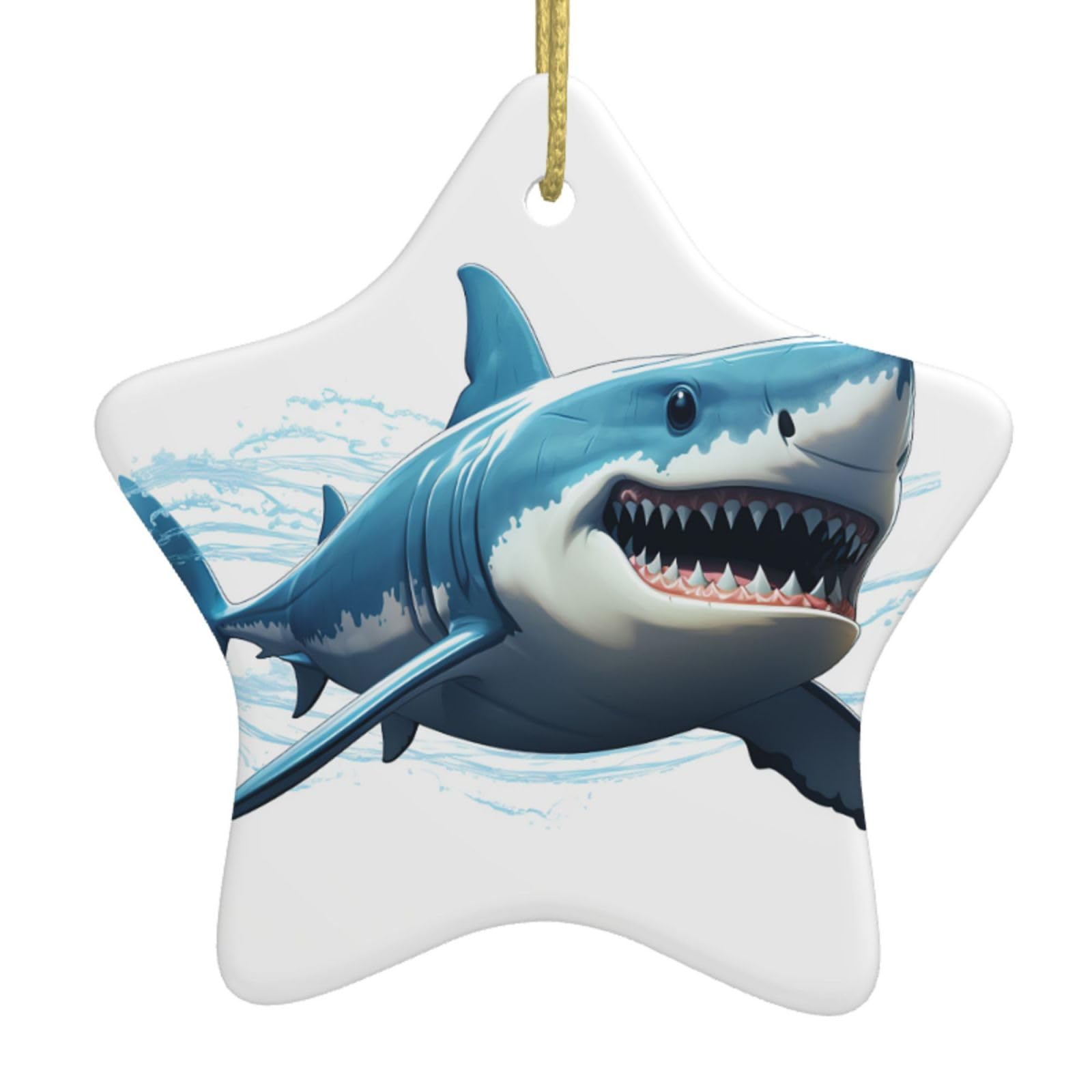 Ceramic Christmas Tree Hanging Ornaments with Gold Ropes Christmas Tree Decorations Star Ceramic Blue Shark Pendant Keepsake Decorations for Holiday Xmas Gift Ideas
