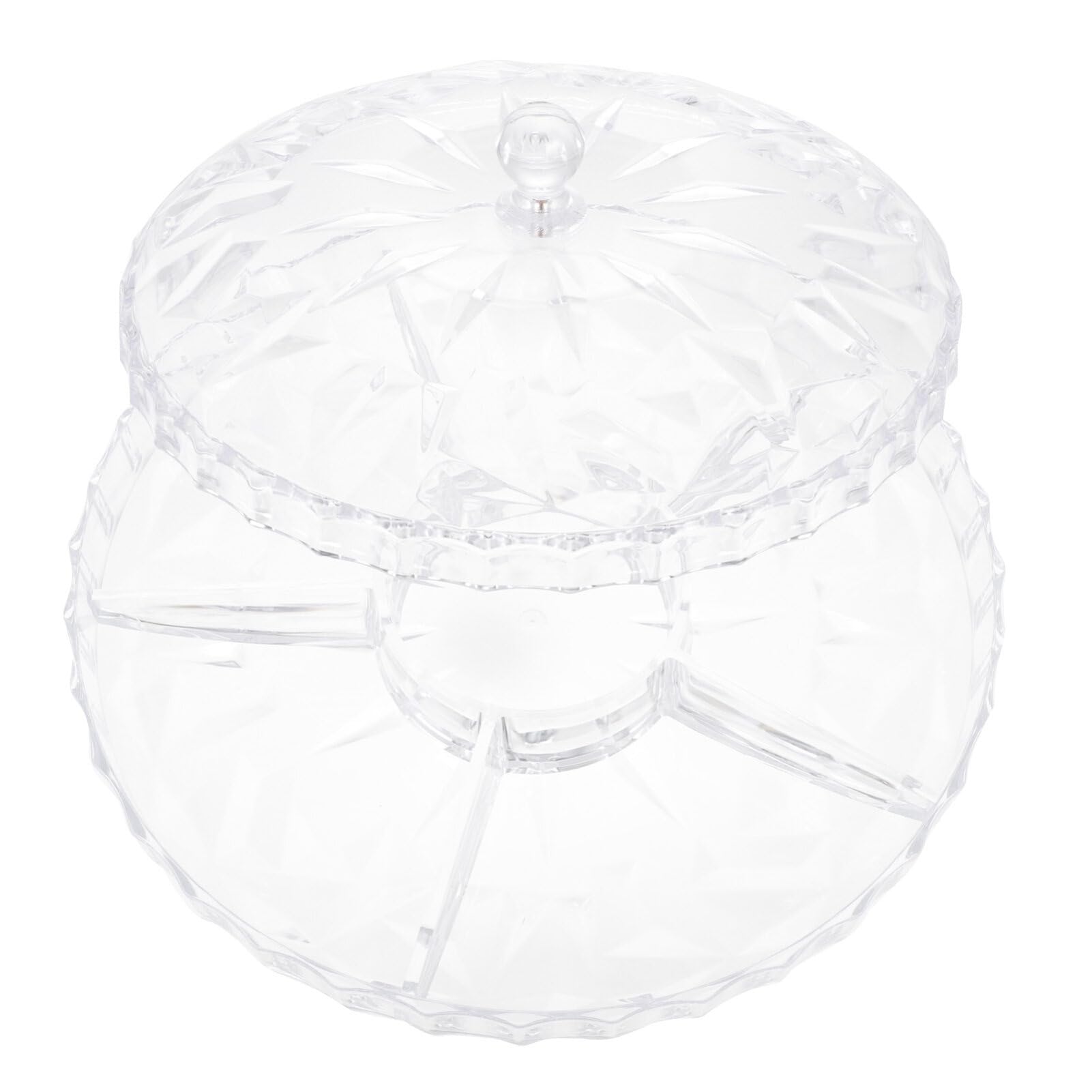 Veggie Dip Compartment Serving Trays for Food Glass Snack Serving Tray with Lid Decorative Appetizer Tray Serving Plates Round Dishes for Dried Fruits Nuts Fruits Bed Breakfast Tray (Color : Transpar