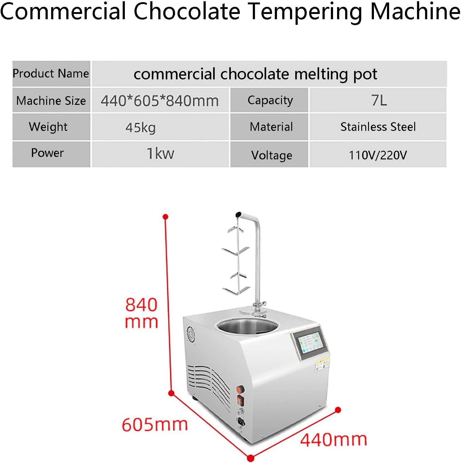 Templadora de Chocolate de Sobremesa, 7L – Fundidora AutomáTica de Chocolate con Control Preciso de Temperatura, para Fiestas de Dulces, Bodas, Bares, BuféS