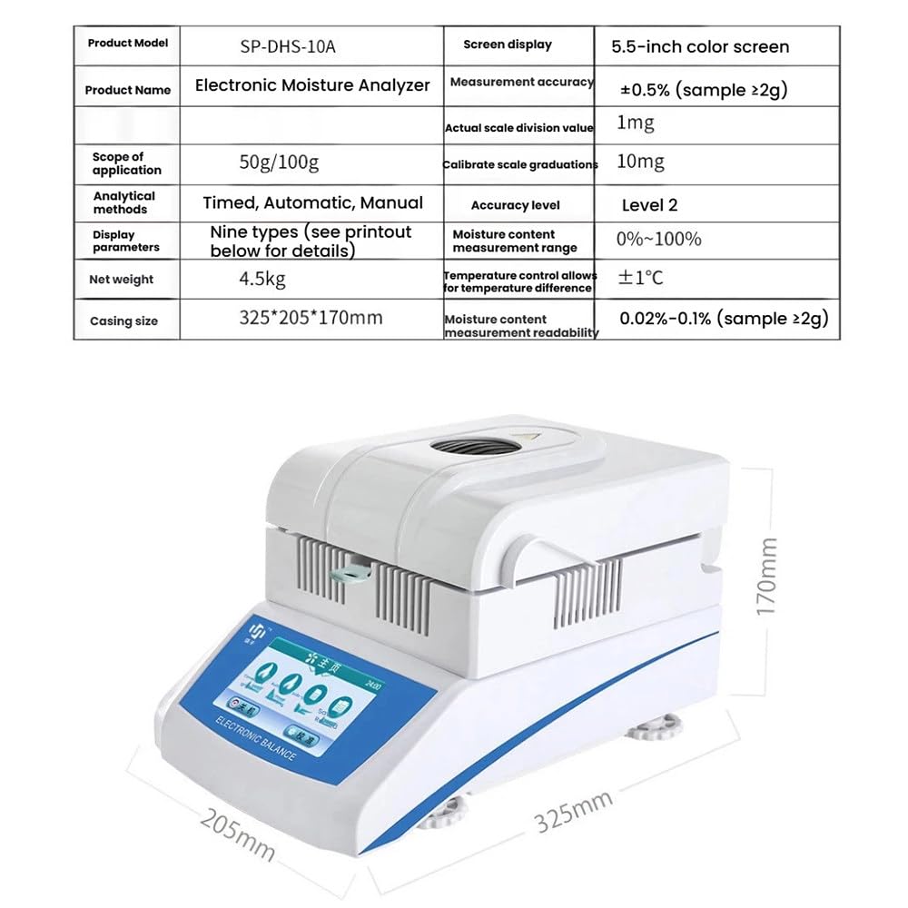 Analizador de contenido de humedad halógeno, probador digital de alta precisión con interfaz RS232 para uso industrial y científico, medición de 50 g/0,002 g