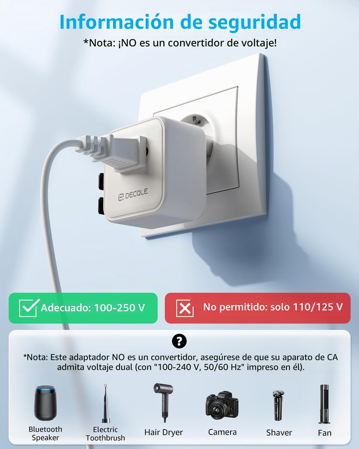 “Air” Adaptador Enchufe Universal con AC 2500W MAX para Viaje | Adaptador de Viaje, NO Un Convertidor de Tensión, para EU, Reino Unido, Americano, Canadá, Australia & 200+ País (Blanco)