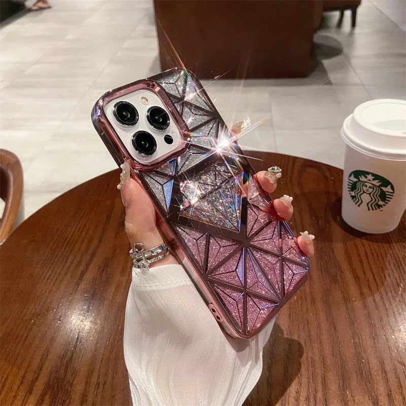 LuxuryKase LK069 Flash Diamond Plating Frame Case Cover for iPhone 15 Pro (TPU | Rose Gold)