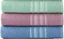Kit 3 Toalhas de Banho Teka Escala, 100% Algodão, 280 g/m² (Verde/Vinho/Azul)