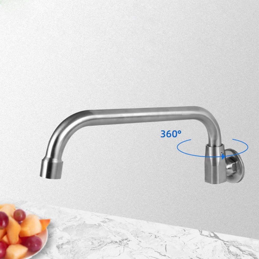 HomeLava Grifo de cocina monofrío semiautomático de pared en acero inoxidable, Grifo de cocina de pared para un solo frío, Caño giratorio 25cm, Cromado-B