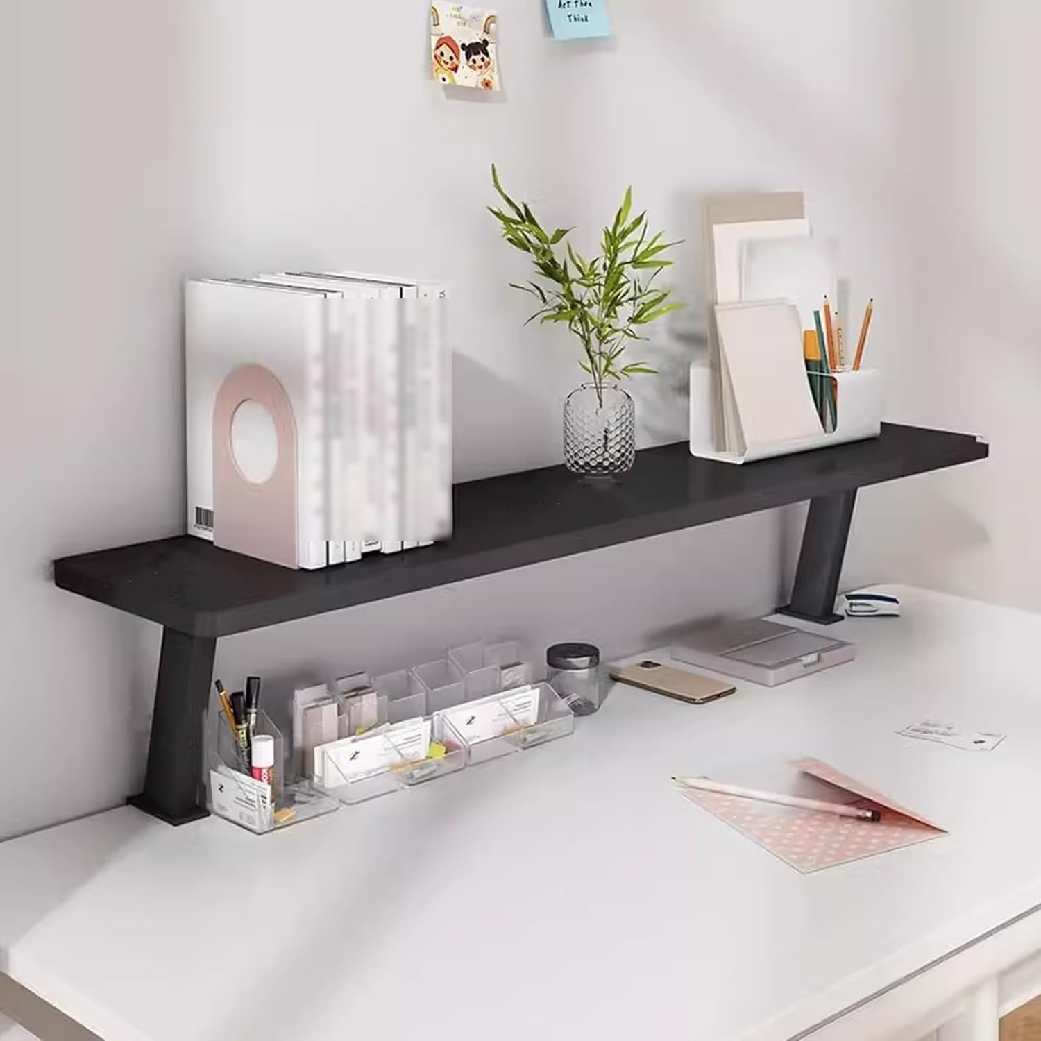 SaryEdge Adjustable Floating Shelf with Clamp, Space-Saving for Kitchen, Bathroom, Office - Versatile Storage Solution for Home and Workspace,Nero-120cm/47,Nero-120cm/47