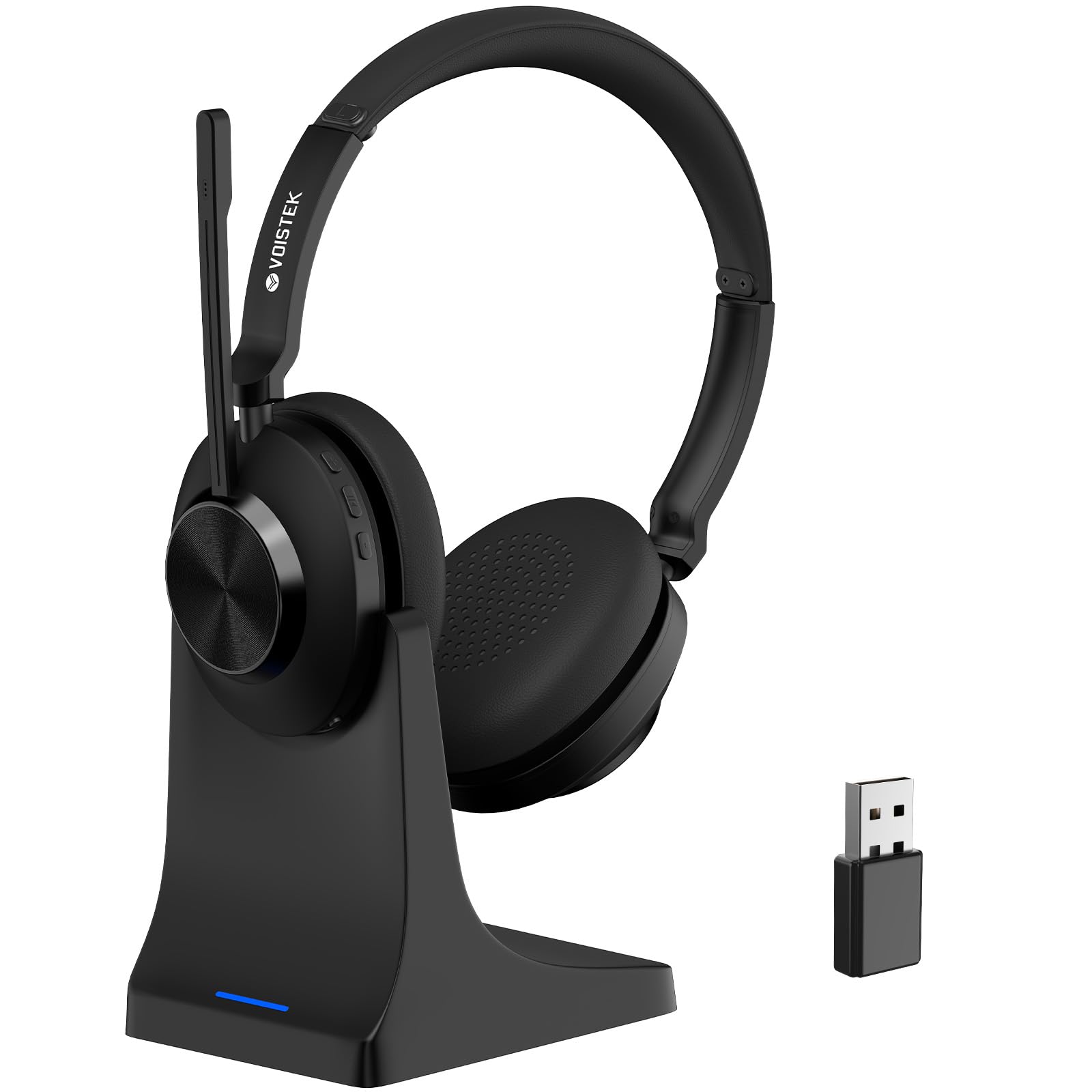 Voistek Cuffie con microfono Bluetooth e USB Dongle, batteria da 50 ore, auricolari wireless con microfono, cancellazione del rumore, casa, ufficio, call center