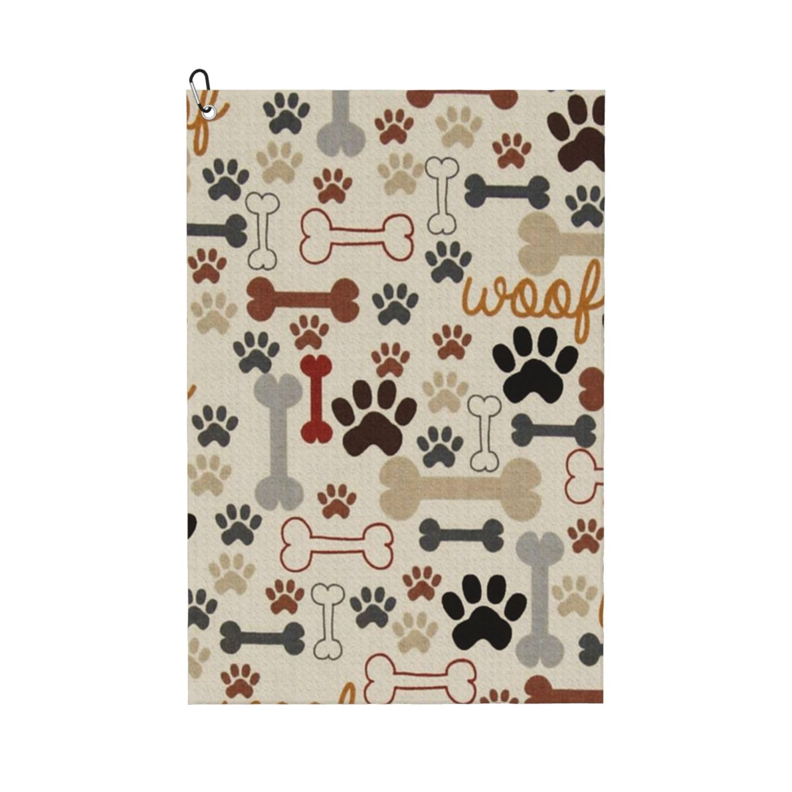 Hnnkloy Dog Paws And Bones, 16x24 in Portable Waffle Golf Towels with Carabiner Clip for Golf Bag