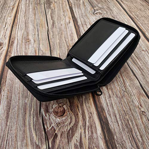 Mens Zip Around Bifold Wallet, Premium Black Leather, Flip Up Id And Card Holder #TOP6