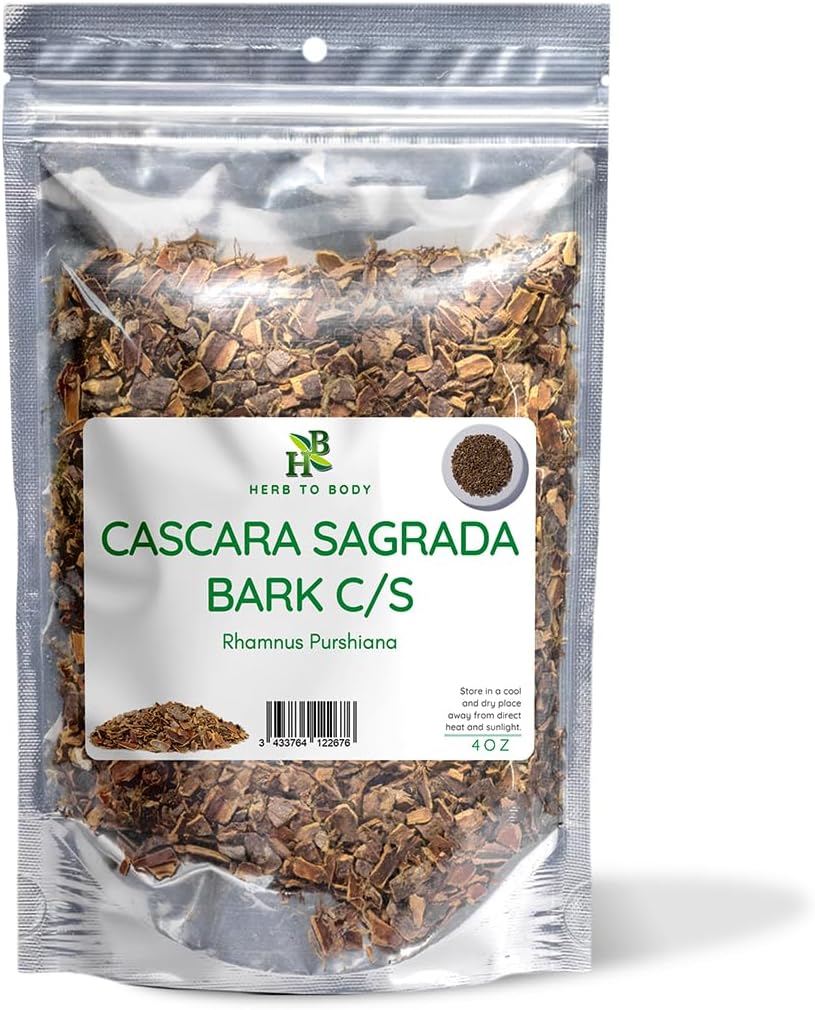 Herb To Body Premium Cascara Sagrada Bark C/S (Rhamnus Purshiana) - 4oz | Cut & Sifted |Natural Digestive Support