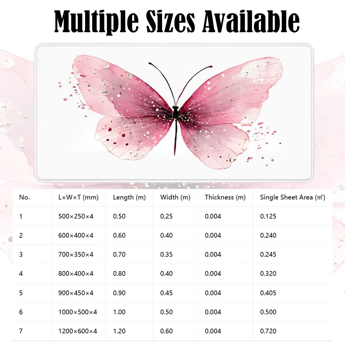 Tappetino Mouse Gaming XXL, Mousepad 1200x600x4mm rosa Farfalla 0x0-141 | Tappetino Scrivania con Base in Gomma Antiscivolo Bordi Cuciti per Computer, PC, Migliora la Precisione e la Velocità