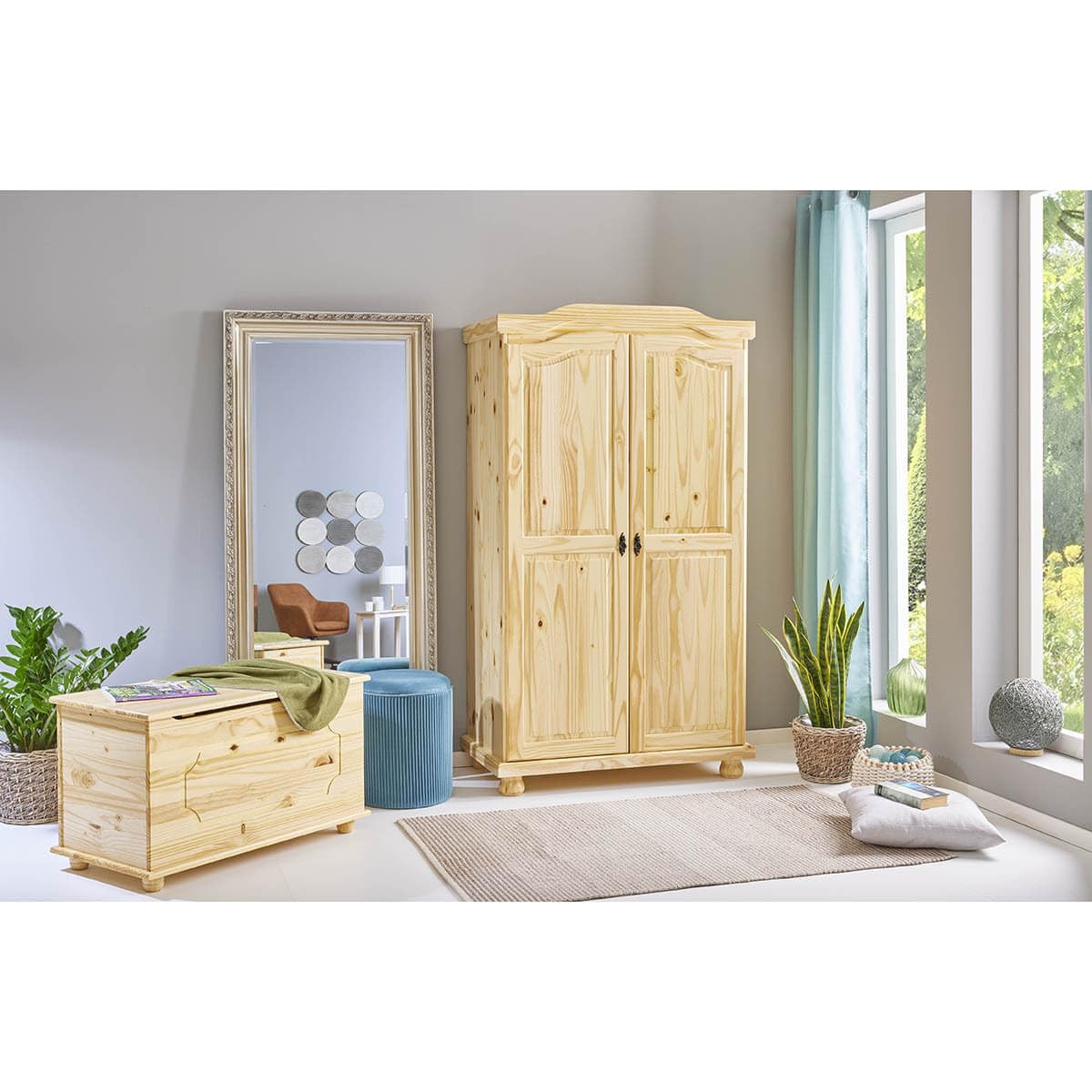 AltoBuy Oliver - Armoire 2 Portes + Penderie Bois Massif Naturel