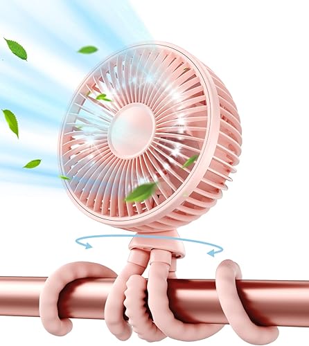 GAIATOP Pequeño ventilador portátil, ventilador oscilante para cochecito de bebé, 4000 mAh, funciona con pilas, mini ventilador de escritorio de