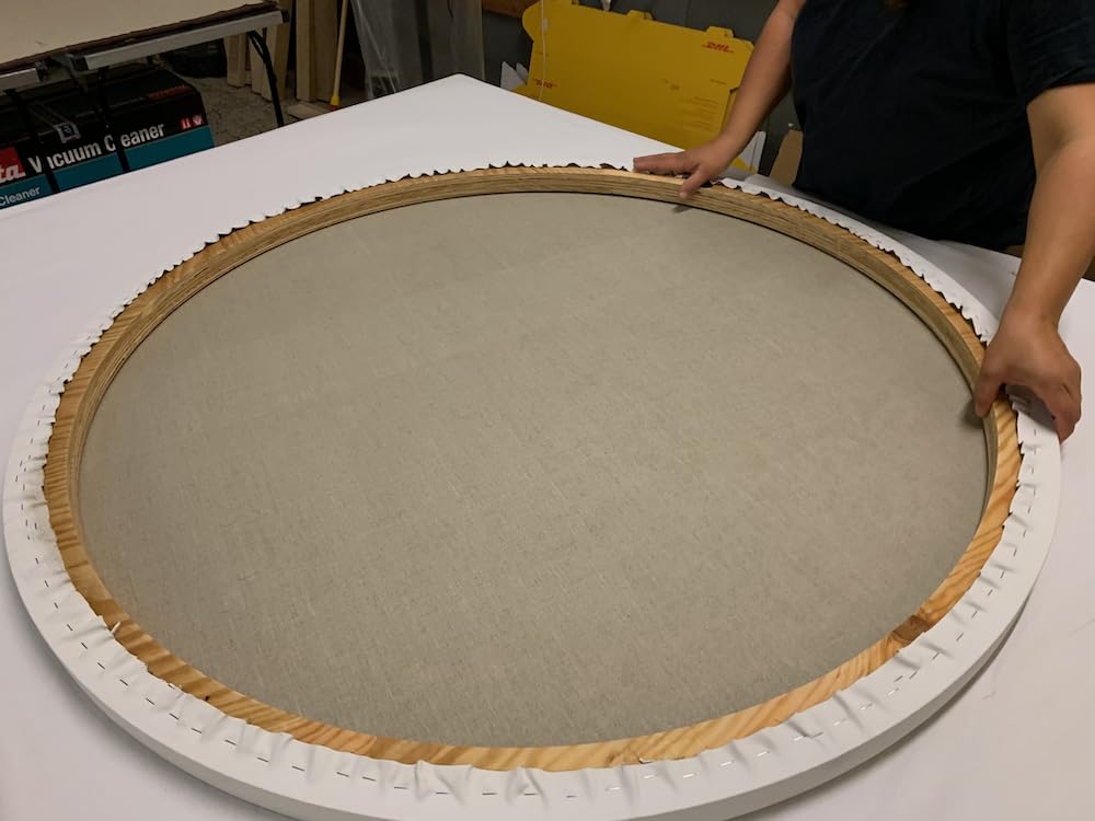 Toile ronde 100 cm en bois d'épicéa tendue avec un tissu en coton de 380 g/m² apprêté – Fabriqué en Allemagne