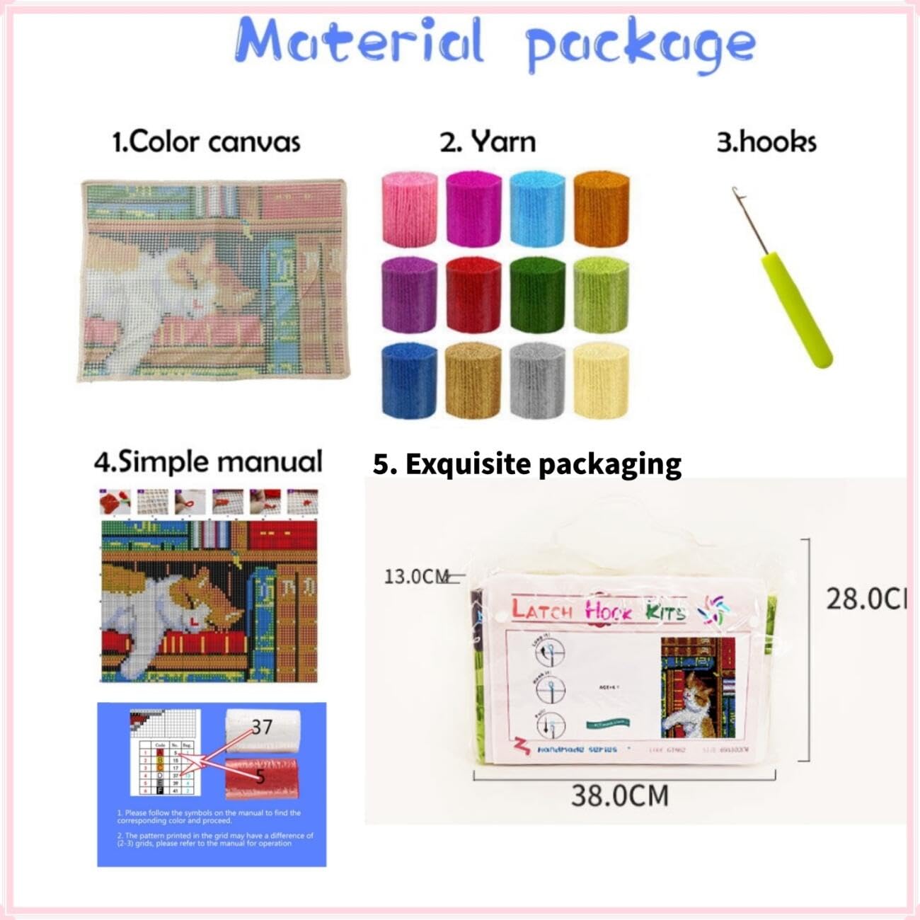 Rqwybcaxn DIY Embroidery Kit alfombra Gato de dibujos animados 55x75cm | Animal Kits Grandes Para Confeccionar Alfombras Para Principiantes con Herramientas Para Tapicería Regalo Hecho a Mano