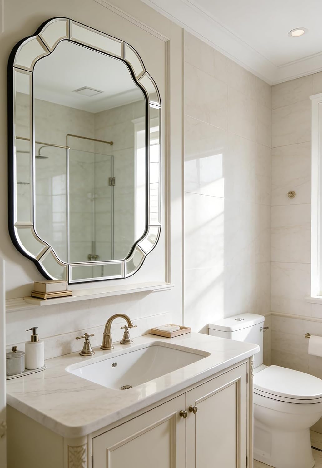 35.4" x 23.6" Scalloped Rounded Corner Bathroom Mirror, Wavy Beveled Arched Decorative Wall Mounted Mirror for Living Room, Entryway, Bedroom