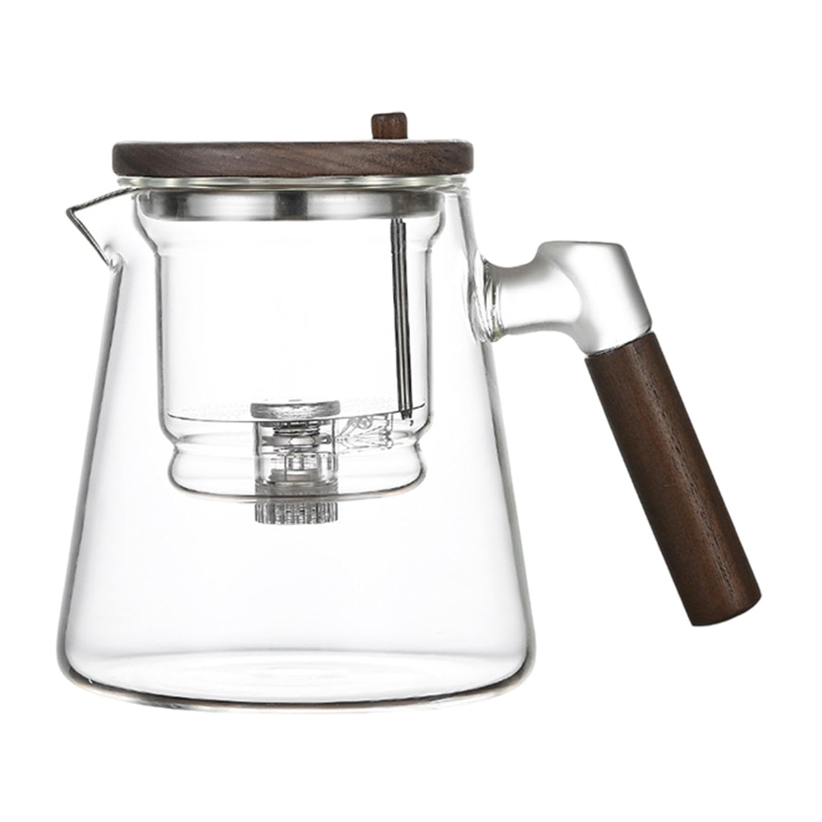 Enchanti Tea Pot, Press Teapot with Strainer, Teapot with Wooden Handle, 750ml Teapot for Loose Tea, Tea Water Separation Teapots for Tea Water Separation (Gray, Transparent)