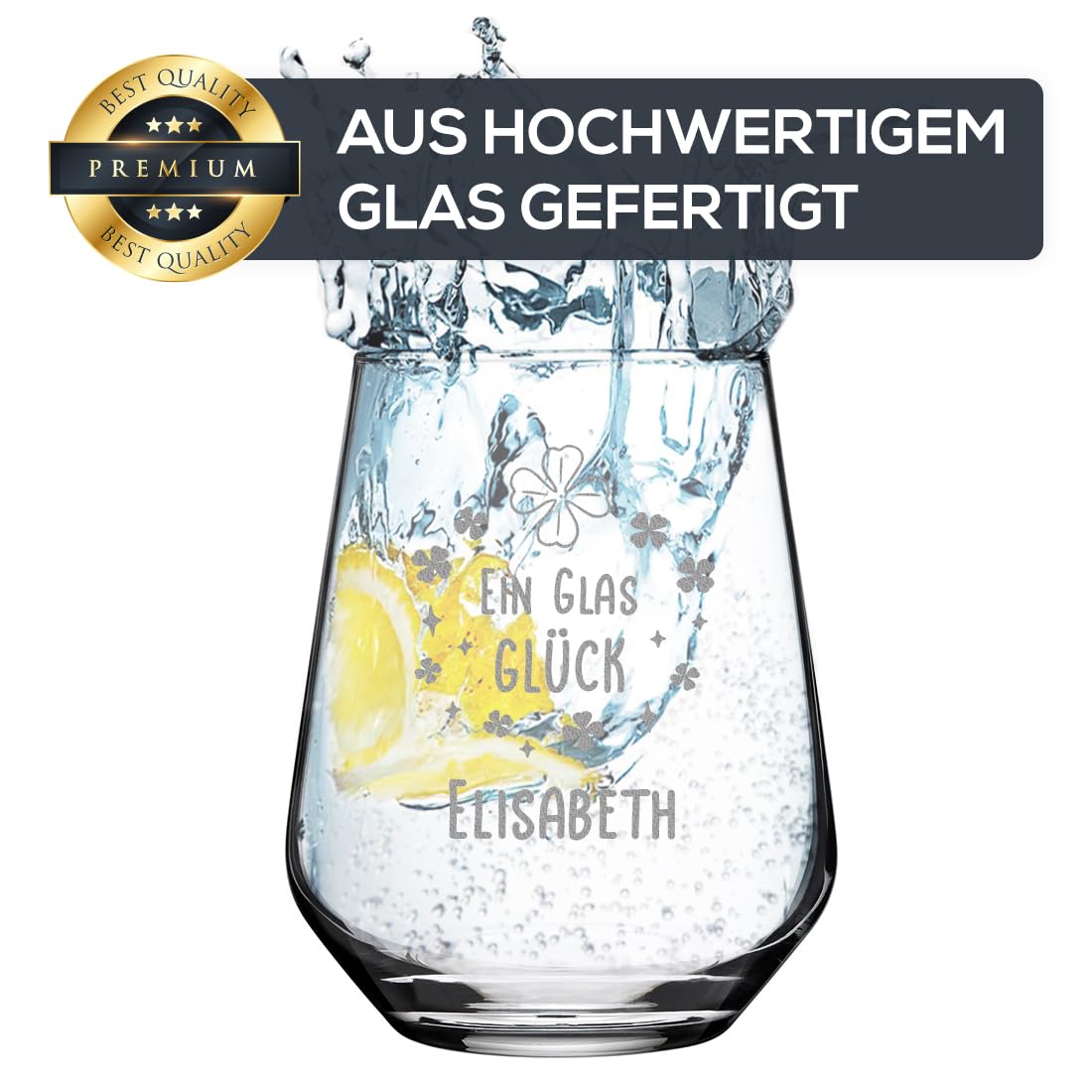 polar-effekt Wasser Gläser-Set 6 Stück 425 ml mit Gravur - Glücksbringer Trinkglas - personalisierte Saftgläser - Geschenke für Frauen - BPA-freies Glas