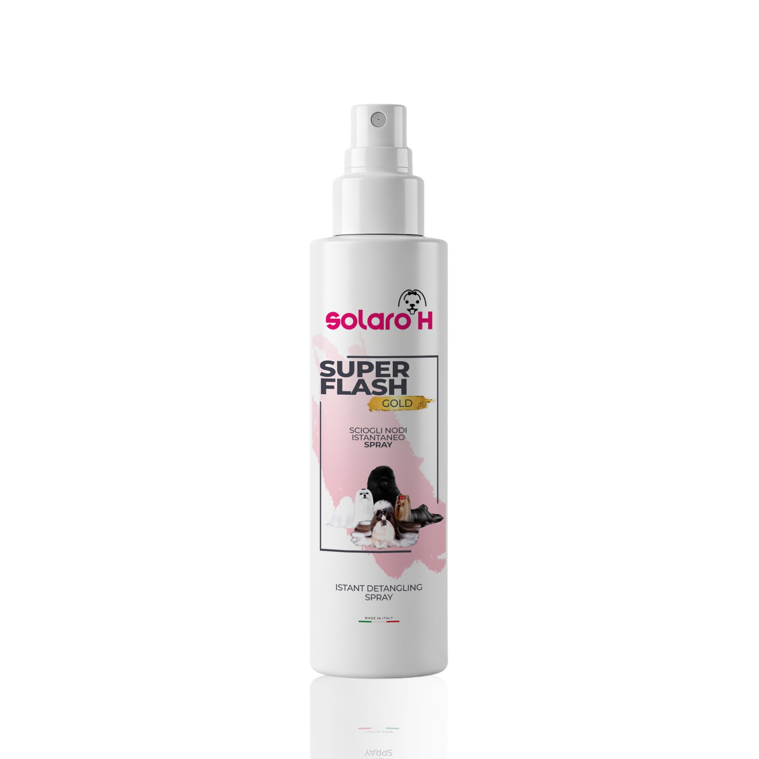 Solaro H | Spray Démêlant pour Chien Super Flash Gold 250ml, Hydrate, Adoucit, Protège Le Poil, Traitement Démêlant, Spray Délier Les Nœuds instantanés - Made in Italy