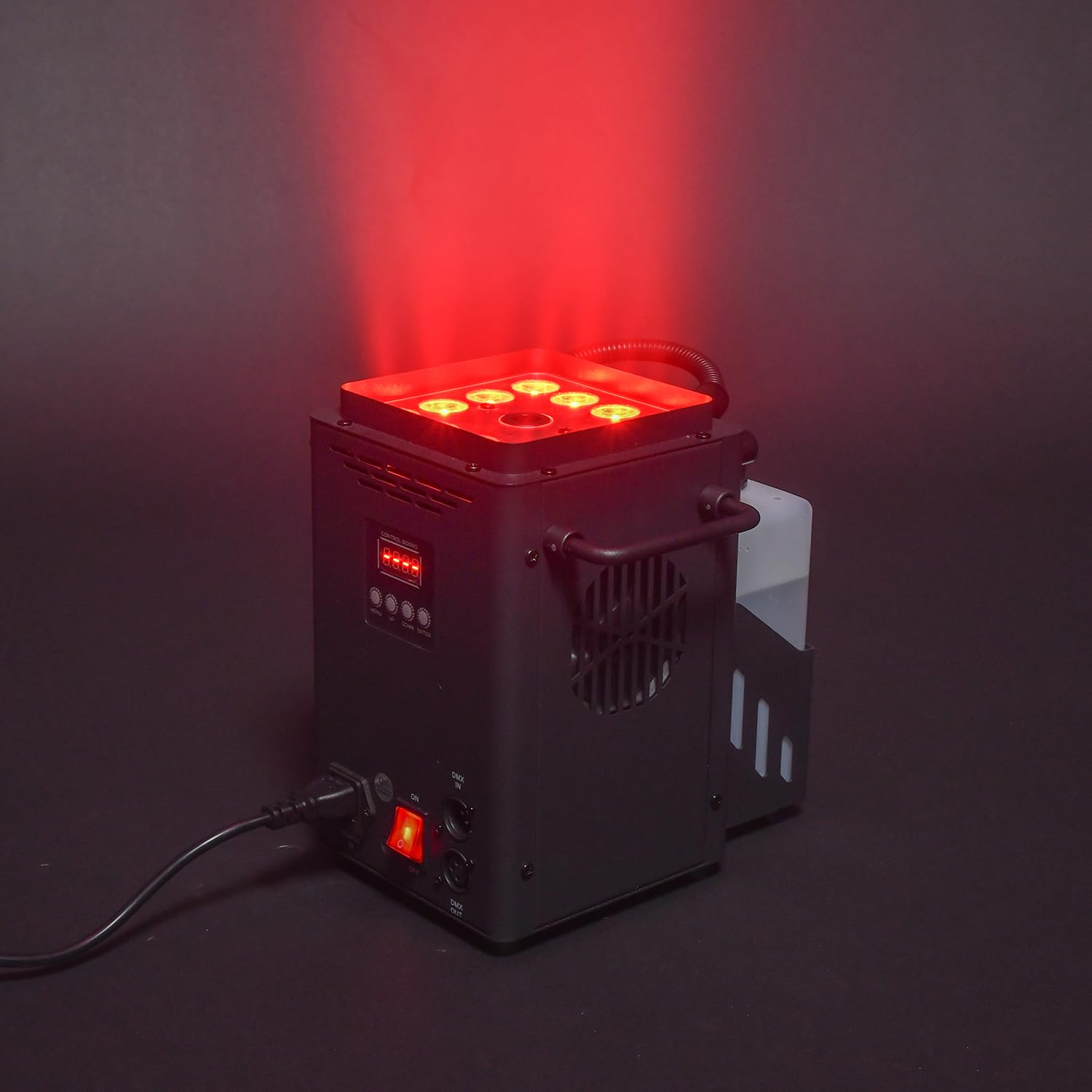 QTX VertiBox - Nebbia verticale compatta a LED, effetto fumo e luce per DJ, discoteca, palcoscenico, Natale e Halloween, telecomando wireless, DMX, LED RGB