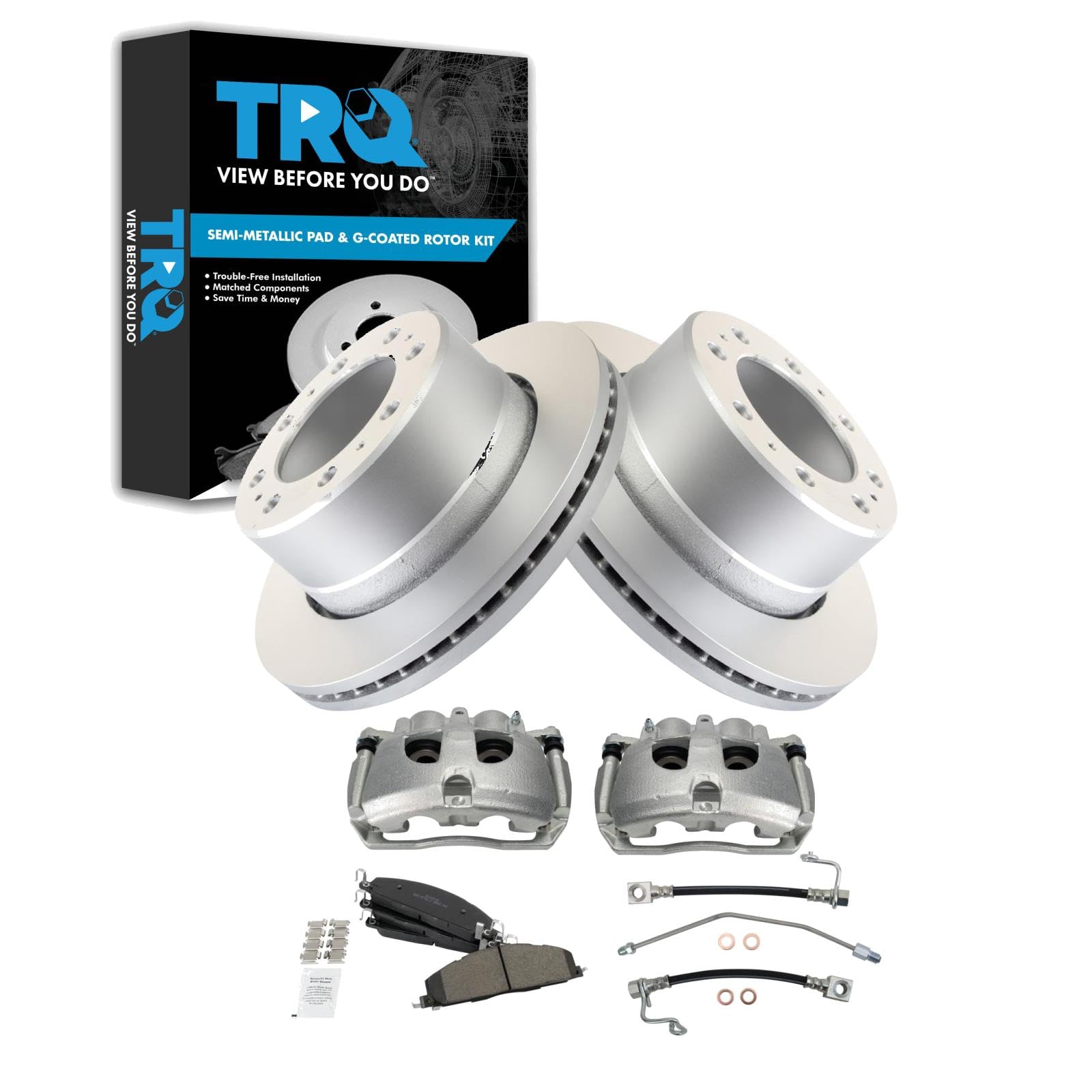 TRQ Brake Pad &amp; Rotor Kit Semi-Metallic Compatible with 2009-2010 Dodge Ram 2500, 3500 2011-2013 Ram 2500