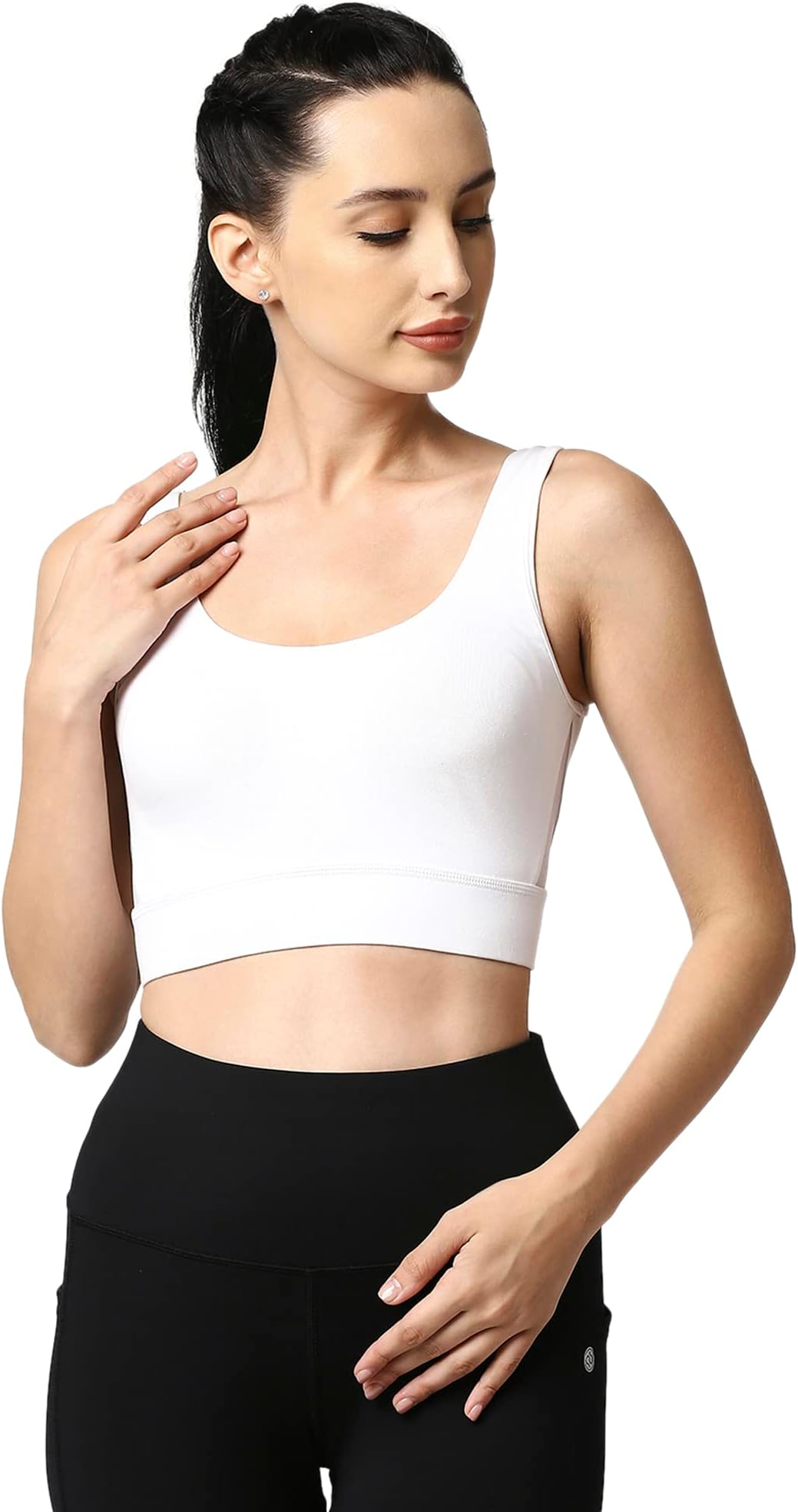SOIEWomen Medium Impact Cotton Spandex Non Padded Non Wired Long Line Sports Bra